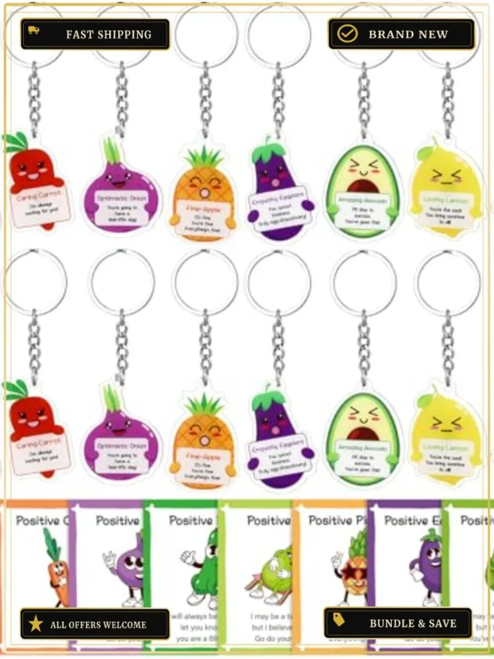Fruit & Vegetable Inspirational Keychains Gift Set for Employee Appreciation,